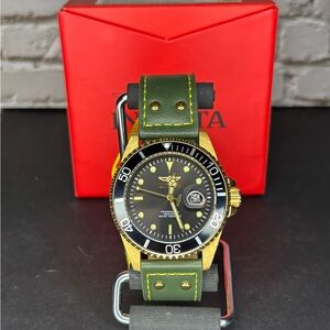 Invicta Pro Diver 43mm Gold Case Watch with Green Strap